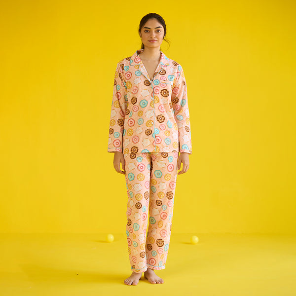Women Doughnut Peach Pajama Set