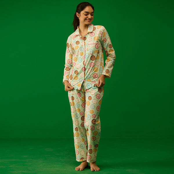 Women Doughnut Aqua Pajama Set
