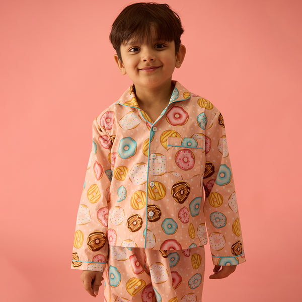 Doughnut Peach Pajama Set For Kids