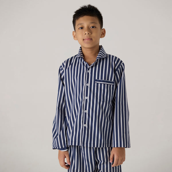 Navy Bold Striped Pajama Set For Kids