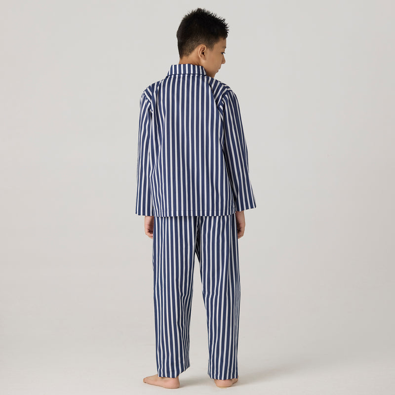 Navy Bold Striped Pajama Set For Kids