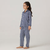 Navy Bold Striped Pajama Set For Kids