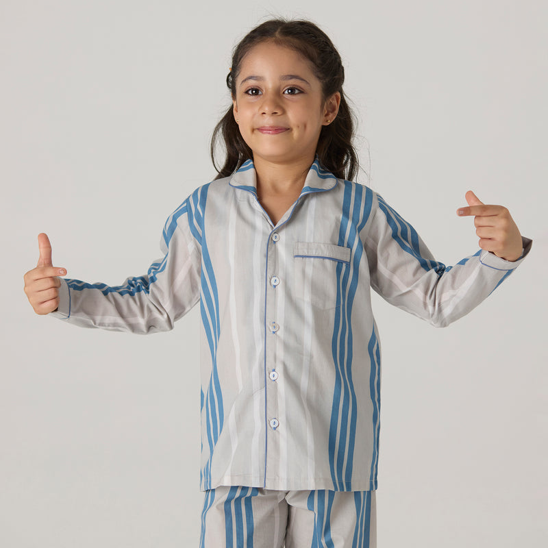 Coastal Striped Pima Pajama Set For Kids