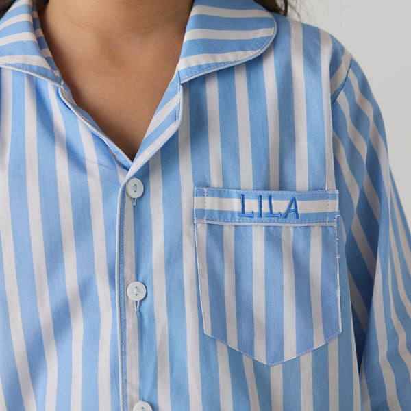 Azure Striped Pajama Set For Kids