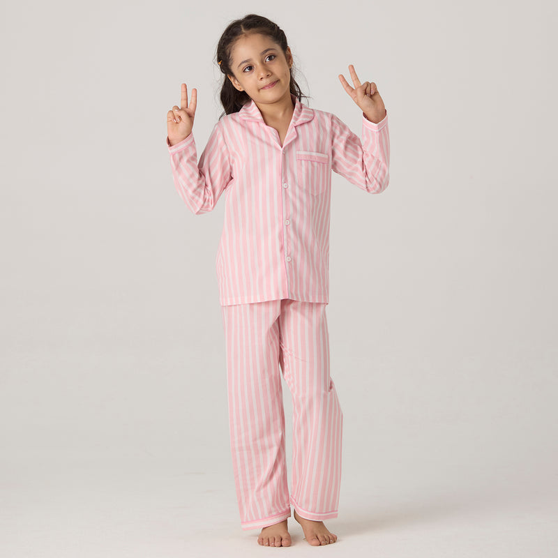 Blush Striped Pajama Set For Kids