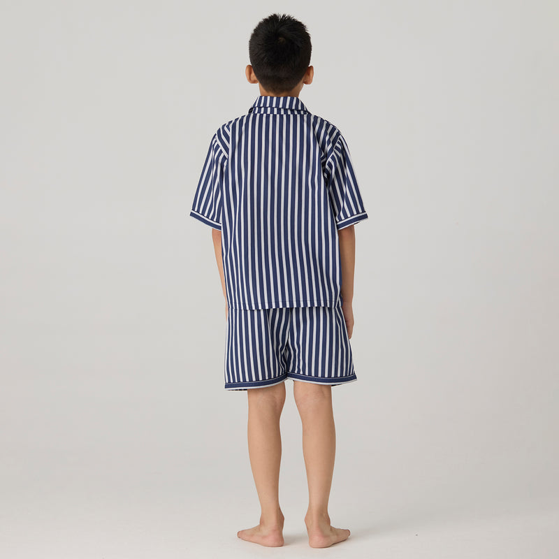 Navy Bold Striped Shorts Set For Kids