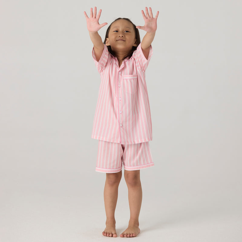 Blush Striped Pima Shorts Set For Kids