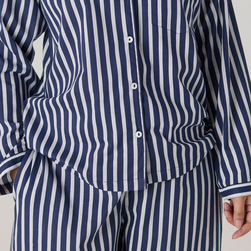 Women Navy Bold Striped Pajama Set