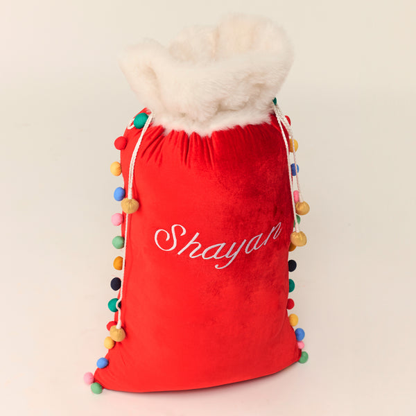 Colorful Pom Pom Santa Sack