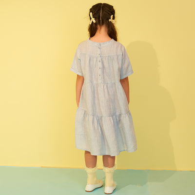 Tessa Embroidered Linen Dress - Sky