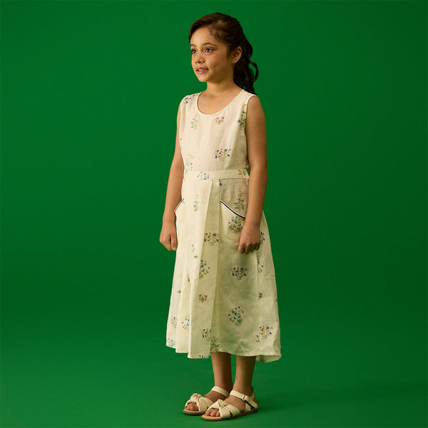 Nina Floral Linen Dress - Ivory