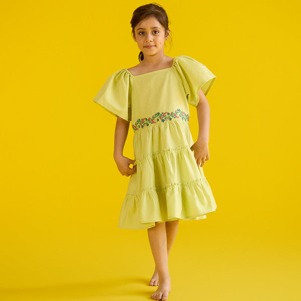 Alina Embroidered Linen Dress - Pistachio