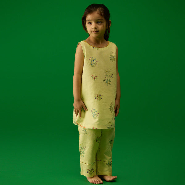 Fara Floral Kurta Set - Pistachio