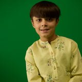 Kash Floral Linen Kurta Set - Pistachio