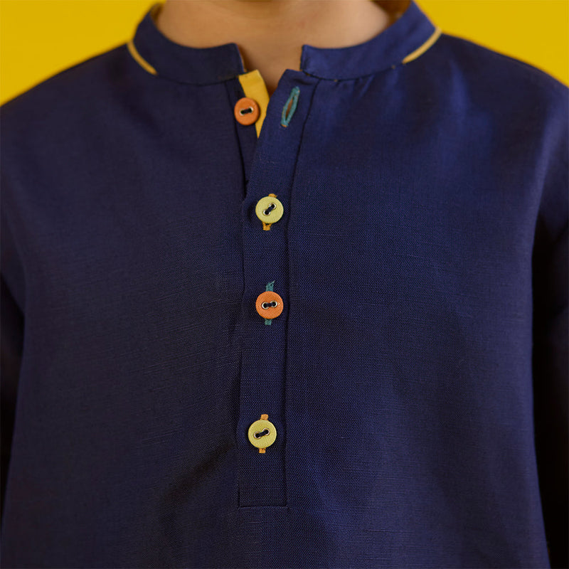 Sid Color-Blocked Kurta Set - Navy