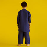 Sid Color-Blocked Kurta Set - Navy