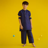 Sid Color-Blocked Kurta Set - Navy