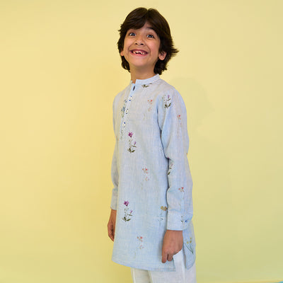 Ren Botanical Linen Kurta - Sky