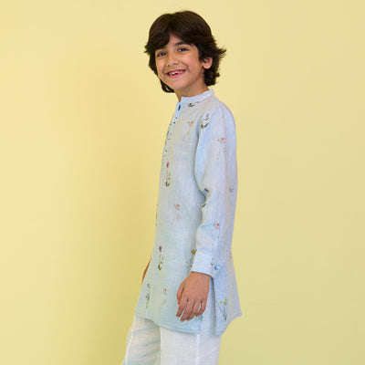 Ren Botanical Linen Kurta - Sky