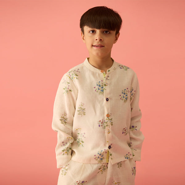 Ivan Floral Linen Shirt- Ivory