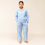 Women Azure Striped Pajama Set