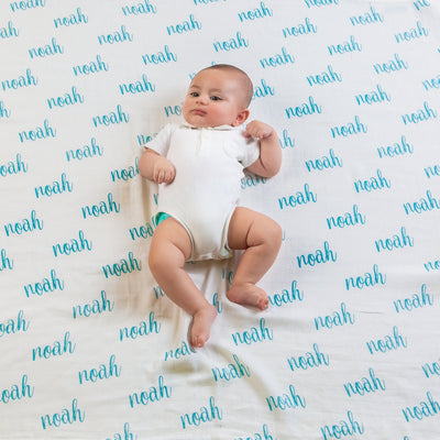 Personalized Organic Name Swaddle (Powder Blue)