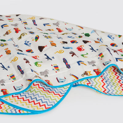 Alphabets Blue Organic Reversible Blanket