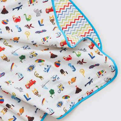 Alphabets Blue Organic Reversible Blanket