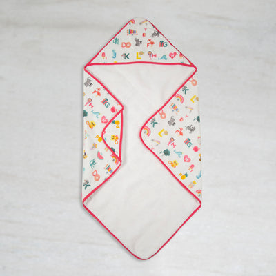 Alphabets Pink Organic Muslin Hooded Towel