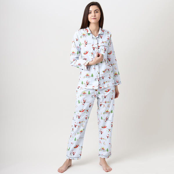 Women Santa's Workshop Pajama Set - Winter Blue