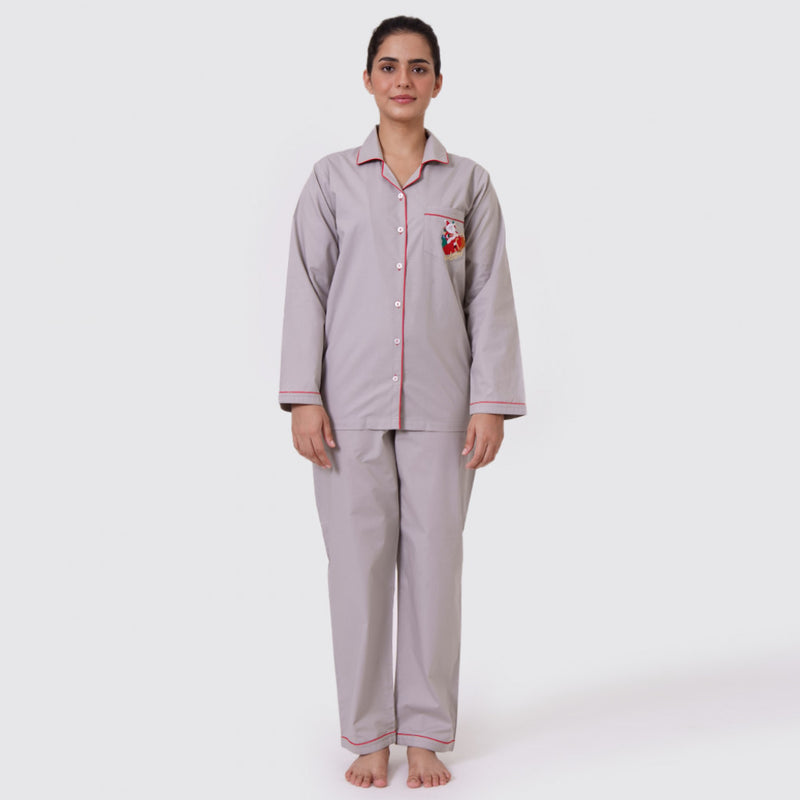 Women Santa In Sleigh (Grey) Pajama Set